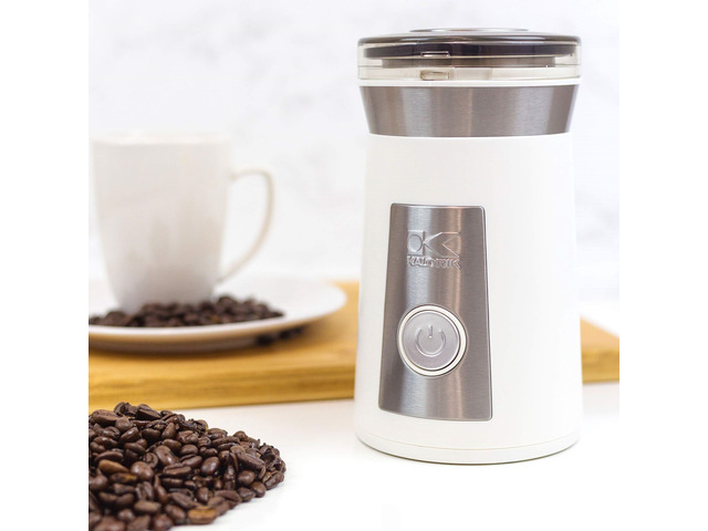 kalorik, cg 44047 w, coffee and herb grinder, stainless steel & white