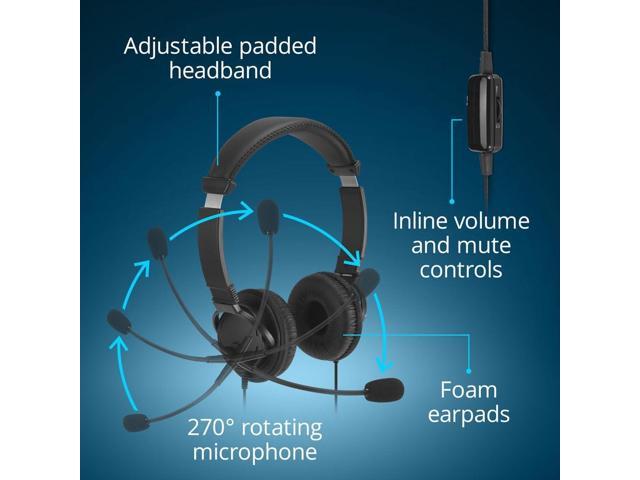 Kensington Classic EQ USB-C Headset with Mic and Volume Control, 6 ft (1.8m) Nylon Braided Cord, for School, Kids, Adults, Padded Adjustable Headband,