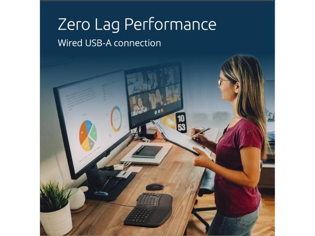 Kensington Pro Fit Ergo KB675 EQ TKL Wired Keyboard, USB-A Connection, Ergonomic Curved Design, Programmable Keys (K75497NA)