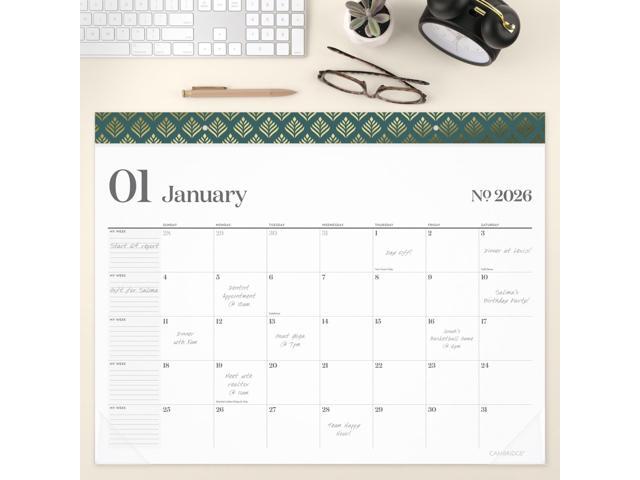 WorkStyle Monthly Desk Pad Calendar 21.75 x 17 White Sheets Teal Headband/Clear Corners 12-Month Jan-Dec: 2026 1606704
