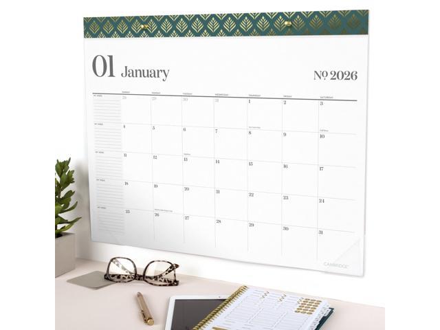 WorkStyle Monthly Desk Pad Calendar 21.75 x 17 White Sheets Teal Headband/Clear Corners 12-Month Jan-Dec: 2026 1606704