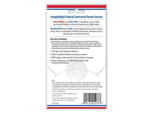 ComplyRight Federal Contractor Labor Law Poster Service Card English CRPS03