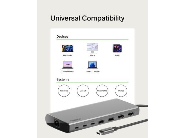 Belkin - Connect Universal USB-C 8-in-1 Dual Display Core Hub Compatible with 100W PD with 10Gbps Transfer Speeds & 1GbE Ethernet - Gray - image 9