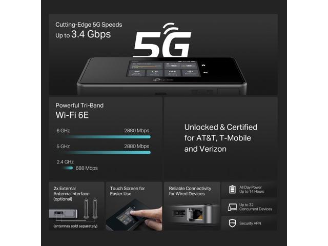 TP-Link M8550 Wi-Fi 6E IEEE 802.11 a/b/g/n/ac/ax 1 SIM Cellular Ethernet Modem/Wireless Router