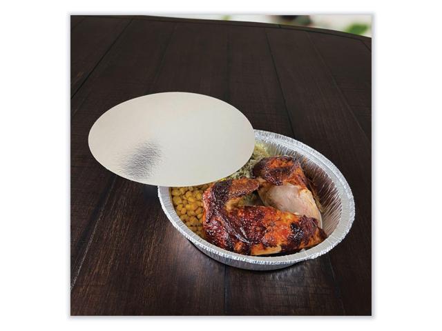 Round Aluminum To-Go Container Lids Flat Lid 9' Diameter Silver Paper 500/Carton BWKROUND9FLID