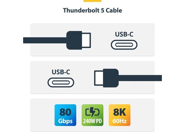 StarTech 1.5ft 50cm Thunderbolt 5 Cable 80Gbps/120Gbps 240W PD 8K 60Hz Certified Thunderbolt Cable White