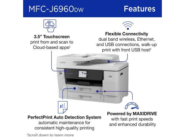 Brother - INKvestment 6960 Wireless Color All-in-One Inkjet Printer with 11”x17” capabilities/2 Paper Trays (MFCJ6960DW) - Gray - image 11