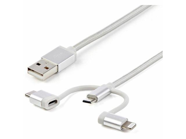 StarTech 6ft (1.8m) USB Multi-Charging Cable, USB-A to Lightning/USB-C/Micro-USB, Apple MFi Certified, Braided Nylon Jacket; USB 3-in-1 Charger...