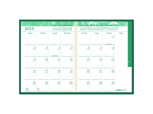 100% Recycled MonoBright Monthly/Weekly Planner 11 x 8.5 Green/Gold Cover 12-Month July to June: 2025 to 2026 283509