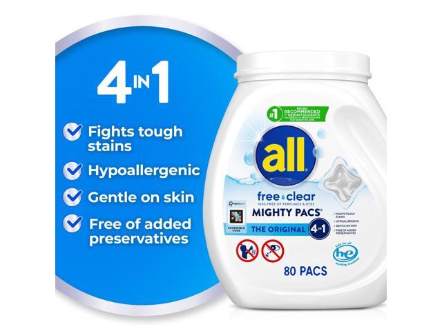 MIGHTY PACS Free Clear HE Laundry Detergent 80 Pods/Tub 4 Tubs/Carton 7261347508