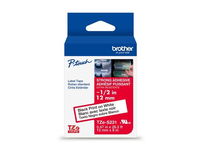 Brother Genuine P-touch TZeS231 BK on WHT Label Tape Strong Adhesive Lam. 12mmX8m