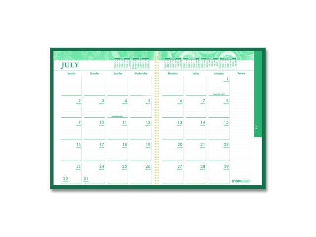 100% Recycled MonoBright Monthly/Weekly Planner 11 x 8.5 Green/Gold Cover 12-Month July to June: 2025 to 2026 283509