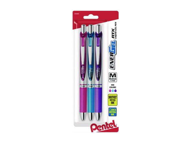 Pentel EnerGel RTX Retractable Gel Pens Medium Point Assorted Inks 3/Pack (BL77BP3M1)