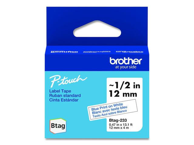 Genuine P-Touch BTAG Label Tapes 0.47' x 13.1 ft Blue on White BTAG233