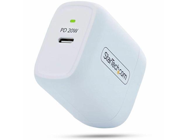 StarTech 20W USB-C Wall Charger - Portable Charger with USB Power Delivery Fast Charging - 5V/9V PD - USB-C Charger - White - 102NW-WALL-CHARGER