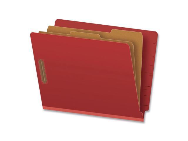Heavy-Duty Pressboard End Tab Classification Folders Expands 2.5' 2 Dividers 6 Fasteners Letter Size Red 10/Box H1250R