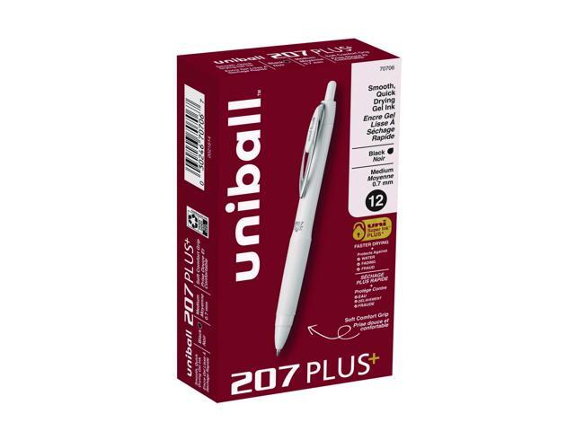 207 Plus+ Gel Pen Retractable Medium 0.7 mm Black Ink White Barrel Dozen 70706