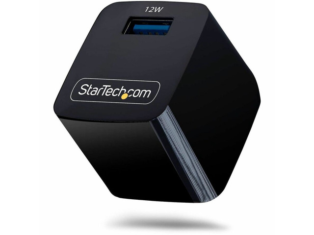 StarTech 12W One-Port USB-A Wall Charger 1x USB-A iPhone Pro/17/16 iPad Samsung Galaxy Portable USB Charger Black