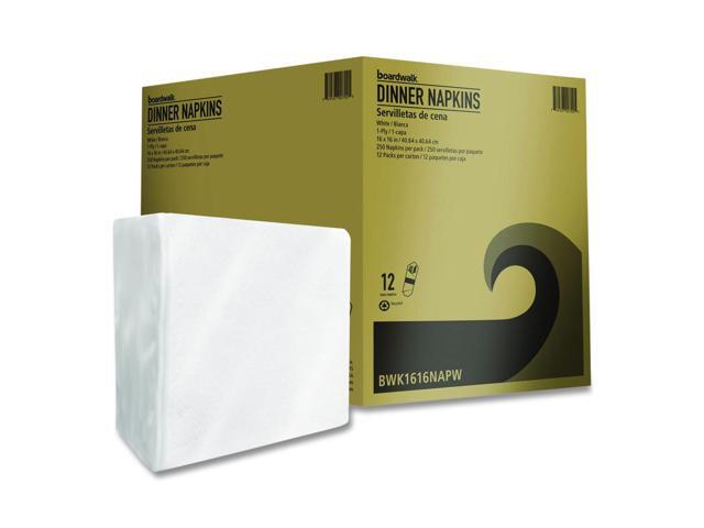 Dinner Napkins 1-Ply 16' x 16' White 250/Pack 12 Packs/Carton BWK1616NAPW