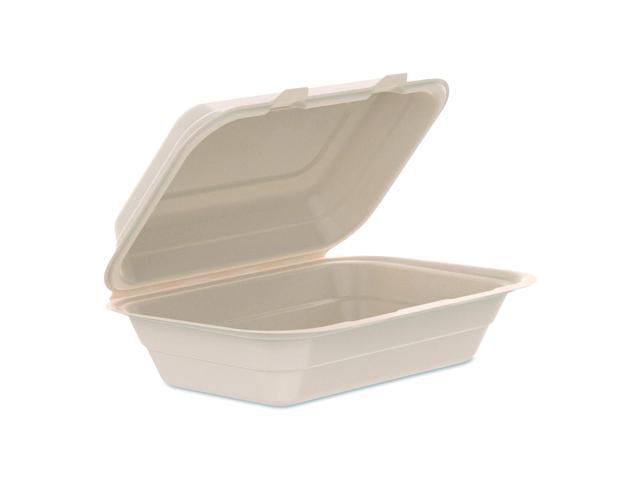 Compostable Molded Fiber Hinged Trays ProPlanet Seal 6.41 x 9.22 x 3 Natural 200/Carton 206FBRHT1
