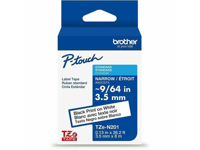 Brother Genuine P-touch TZeN201 BK on WHT Narrow Non-Laminated Label Tape 3.5mmX8m