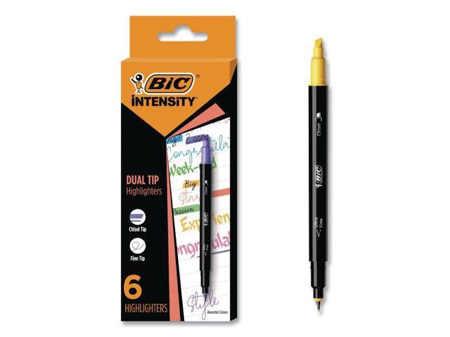 Intensity Dual-Tip Highlighters Assorted Ink Colors Chisel/Needle Tips Black Barrel 6/Pack HLPDT6AST