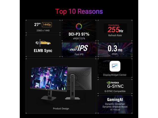 ASUS - ROG Strix 27" 2K IPS 255Hz 0.3ms Gaming Monitor with G-SYNC/FreeSync Premium (DisplayPort, HDMI) - Black - image 3