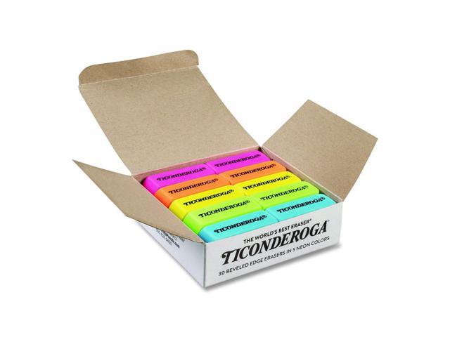 Neon Wedged Block Erasers For Pencil Marks Slanted-Edge Rectangular Block Medium Assorted Colors 30/Box X38930