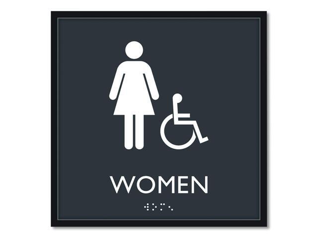 ADA Sign, Women Accessible, Plastic, 8 x8, Clear/White