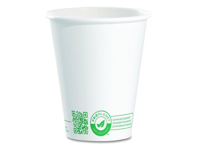 Compostable Paper Hot Cups ProPlanet Seal 8 oz White/Green 50/Pack 378PLAPLANET