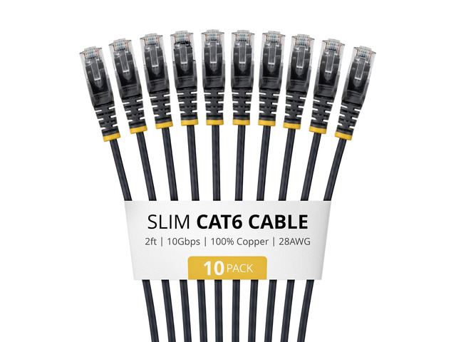10-PACK OF SLIM CAT6 CABLES IS IDEAL FOR MULTIPLE SETUPS; SUPPORTS 10GBPS AND 10