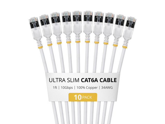 10-PACK OF ULTRA SLIM CAT6A CABLES IS IDEAL FOR MULTIPLE SETUPS; 10GBPS ETHERNET
