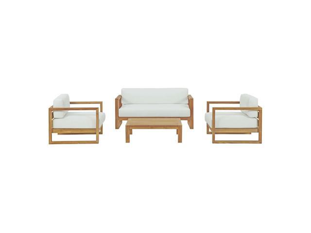 Upland 4 Piece Outdoor Patio Teak Set - Natural White