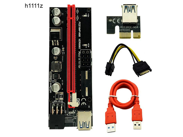 009S PCIE RISER 6PIN 16X Adapter with 2 LEDs Express Card Sata Power Cable and 60cm USB 3.0 Cable for BTC Miner Antminer Mining