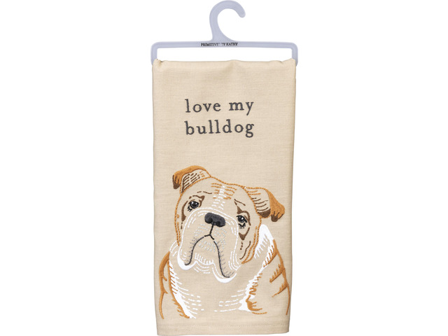 Primitives by Kathy Love My Bulldog Dish Towel, 26'