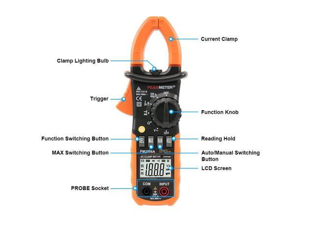 PEAKMETER PM2008A Digital Clamp Meters Auto Range Clamp Meter Ammeter Voltmeter Ohmmeter w/ LCD Backlight Current Voltage Tester