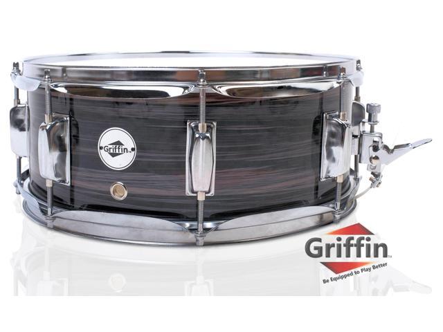 Deluxe Snare Drum by GRIFFIN 14' x 5.5' Poplar Wood Shell with Zebra PVC Glossy Finish Percussion Musical Instrument with Drummers Key for...