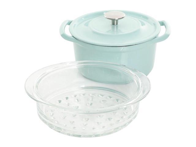 Kenmore Cast Iron Dutch Oven With Lid and Steamer 3-Quart Glacier Blue photo