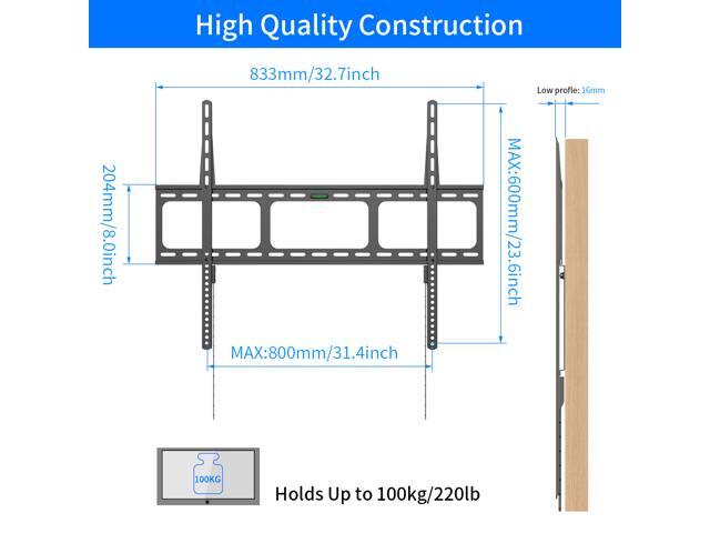 Fixed Heavy Duty Low Profile Flat Panel Wall Mount, Max Panel Weight 60kg Designed for Most of 40-100 inch LED, LCD, OLED Flat Panels, Supports up...