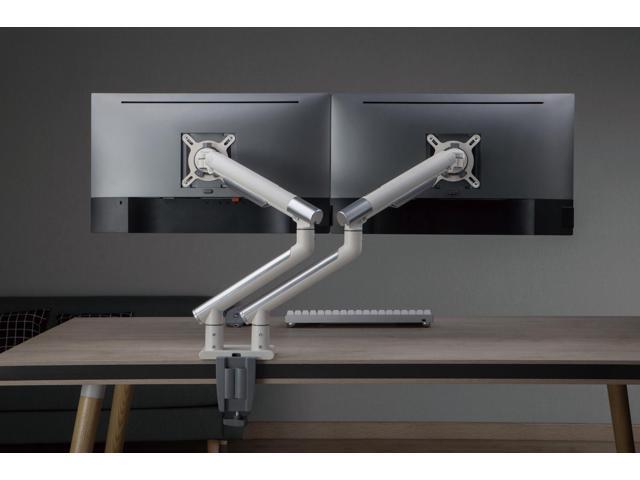 Amer Mounts Dual Articulating Spring Monitor Arm [Arctic Edition] For 17'-32' Monitors 9kg Max Weight per Screen - Clamp and Grommet Base Mount...