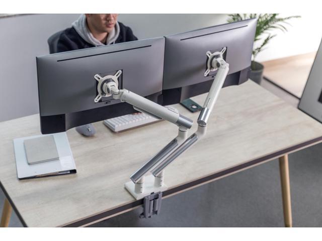 Amer Mounts Dual Articulating Spring Monitor Arm [Arctic Edition] For 17'-32' Monitors 9kg Max Weight per Screen - Clamp and Grommet Base Mount...