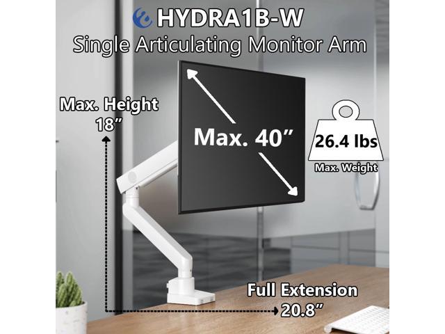 Amer Mounts Single Articulating Heavy Duty Spring Monitor Arm For 15'-40' Monitors 12kg Max Weight per Screen - Clamp and Grommet Base Installation...