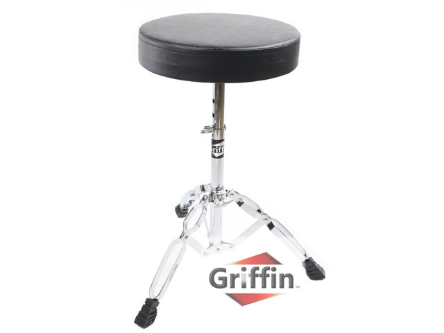 Complete Drum Hardware Pack 6 Piece Set by GRIFFIN Full Size Percussion Stand Kit with Snare, Hi-Hat, Cymbal Boom, Throne Stool & Single Kick...