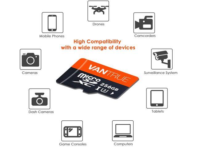 Vantrue 256GB MicroSDXC UHS-I U3 V30 Class 10 4K UHD Video High Speed Transfer Monitoring SD Card with Adapter for Dash Cams, Body Cams, Action...