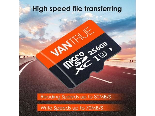 Vantrue 256GB MicroSDXC UHS-I U3 V30 Class 10 4K UHD Video High Speed Transfer Monitoring SD Card with Adapter for Dash Cams, Body Cams, Action...