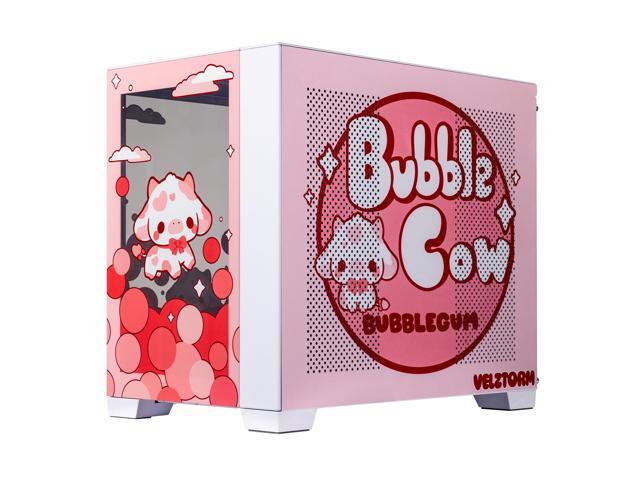 Velztorm Bubble Cow Custom Art Aluminum Tempered Glass O11 Dynamic Mini Rose Pink Gaming Computer Case, Supports Mini-ITX, Micro-ATX, and ATX...