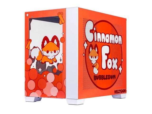 Velztorm Cinnamon Fox Custom Art Aluminum Tempered Glass O11 Dynamic Mini Red Gaming Computer Case, Supports Mini-ITX, Micro-ATX, and ATX...