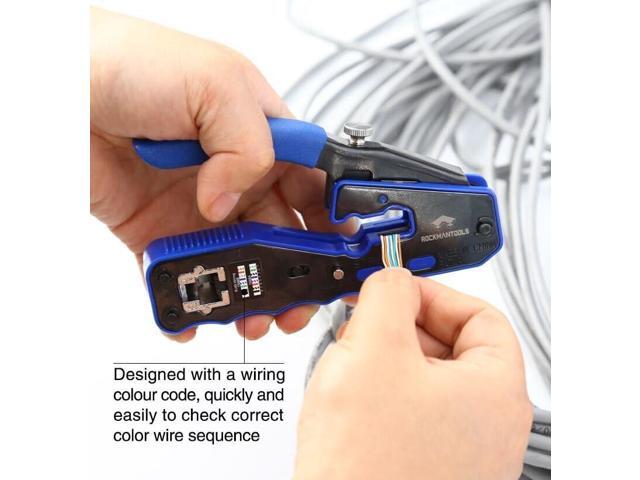 Rockman Tools Pass Through Crimper, Ethernet Crimper Kit, Support Crimping & Stripping & Cutting & All-in-one Wire Tool
