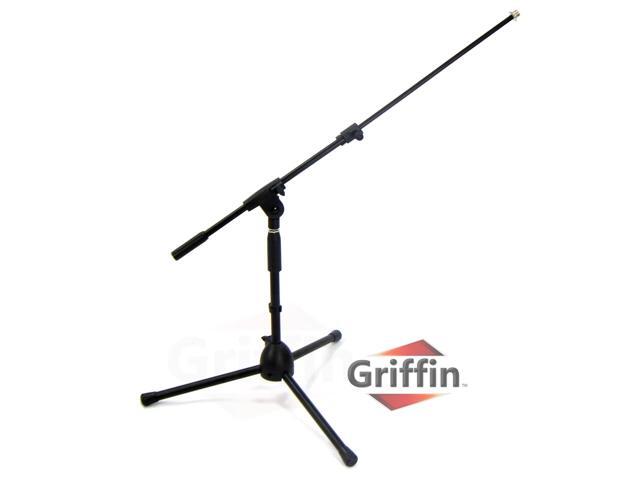 Short Microphone Stand with Boom Arm by GRIFFIN Low Profile Tripod Mic Stand Mount for Kick Bass Drum, Studio Desktop Recording, Singing, &...