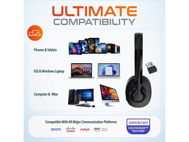 Delton 60X Wireless Computer Headset ENC ANC Noise Canceling Mic Over the Ear Bluetooth Headphones Auto-Pair USB Dongle for PC/Laptop Handsfree...